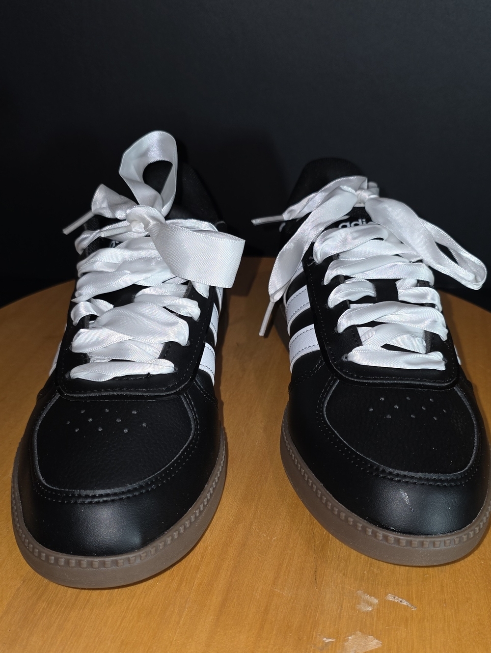 adidas Black Sneakers with White Stripes and Satin Laces